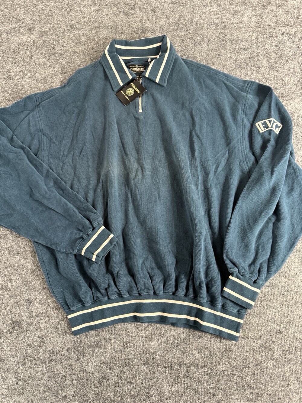 Vintage Evergreen Sweater Men XL Blue Velvet Rib Pullover Quarter Zip Expert A10